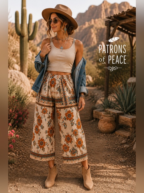Patrons of Peace Pants - Patrons of Peace Floral Wide Leg Crop Pants XS Boho Rayon Made in India Festival
